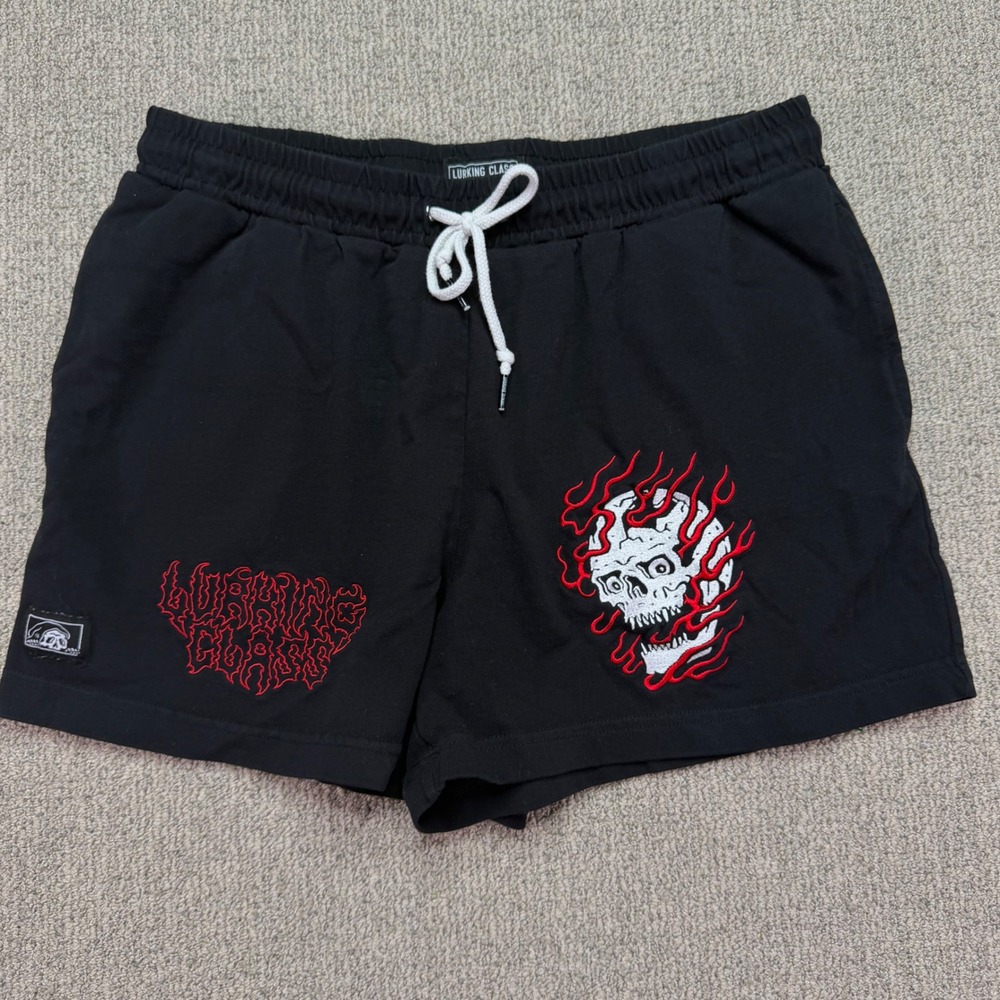 Lurking Class by Sketchy Tank Mens Medium Black Cotton Skull Flame Shorts